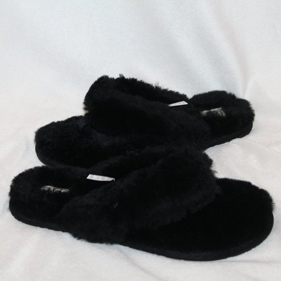 NIB UGG FUR FLIP FLOP SANDALS SLIPPERS BLACK - Picture 2 of 10